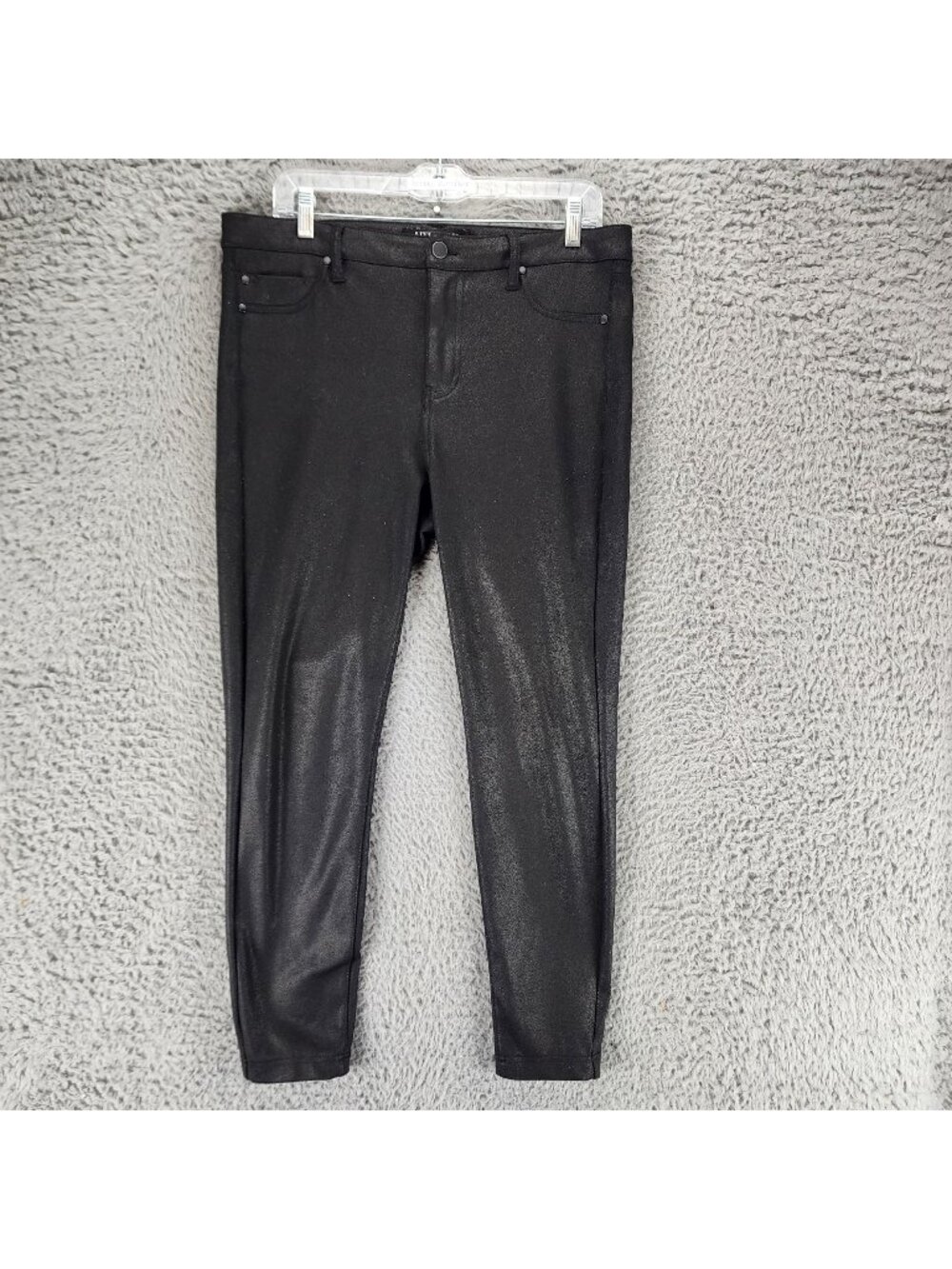 Liverpool Pants Womens 12 Black Coated Stretch High Rise Skinny